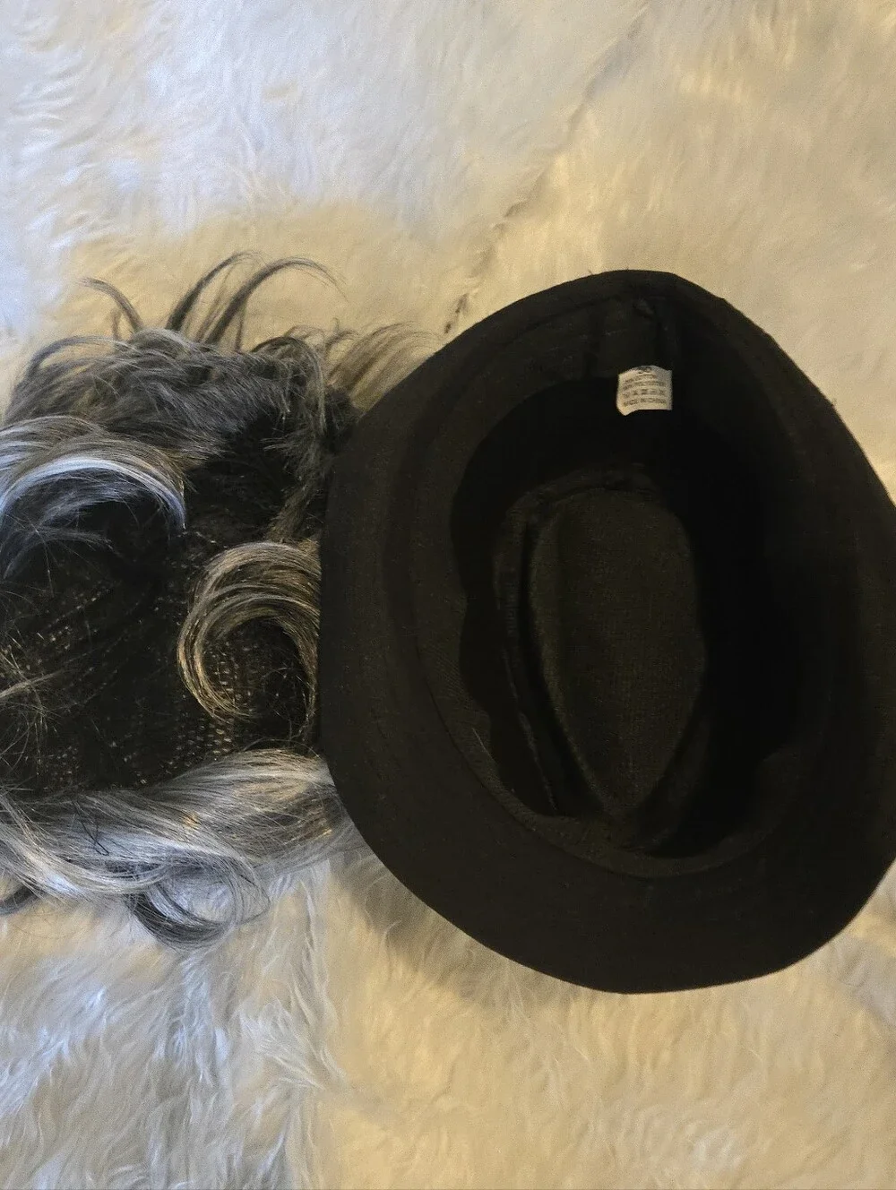 Black Fedora Hat with Kid Gray Hairpiece Wig Old Man Dress Up Halloween Cosplay